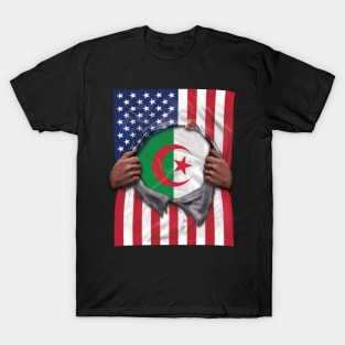 Algeria Flag American Flag Ripped - Gift for Algerian From Algeria T-Shirt